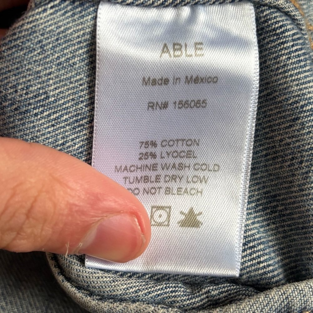 ABLE Women's Merly Denim Trucker Jacket Distressed Blue Closet Staple Sz Medium - Picture 13 of 14